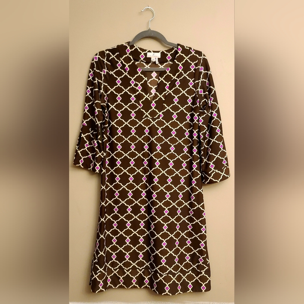 Jude Connally Brown Pink Print Dress, Small